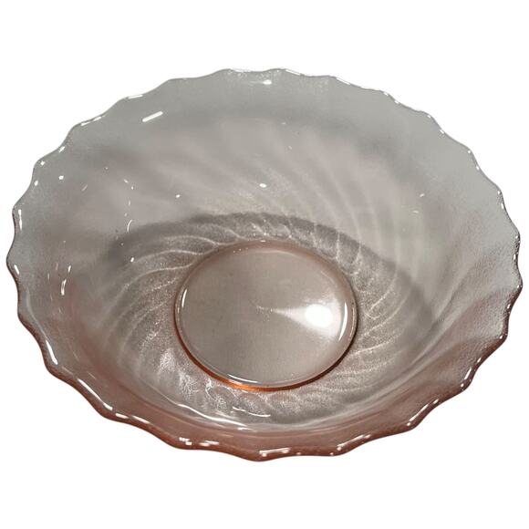 Glcoloc Vintage Pink Frosted Glass Swirl Ruffled Bowl 7 Inch Serving - Picture 8 of 12